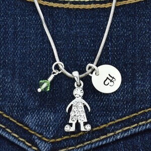 Swarovski Crystal Boy Collar personalizado Colgante brillante personalizado Carta inicial estampada a mano y Cadena de amuleto de piedra natal