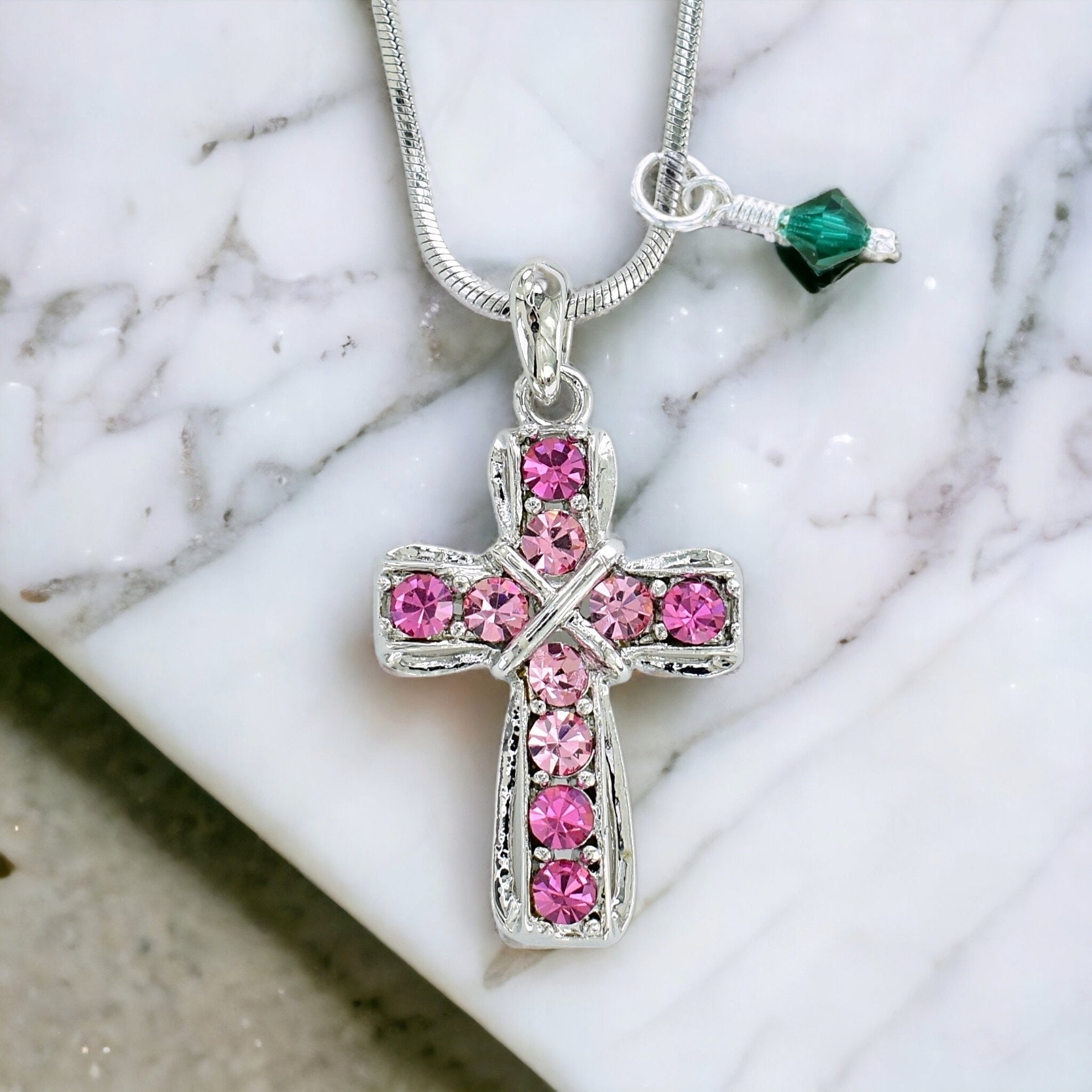 Swarovski Crystal Cross Pink Color Sparkling Personalized