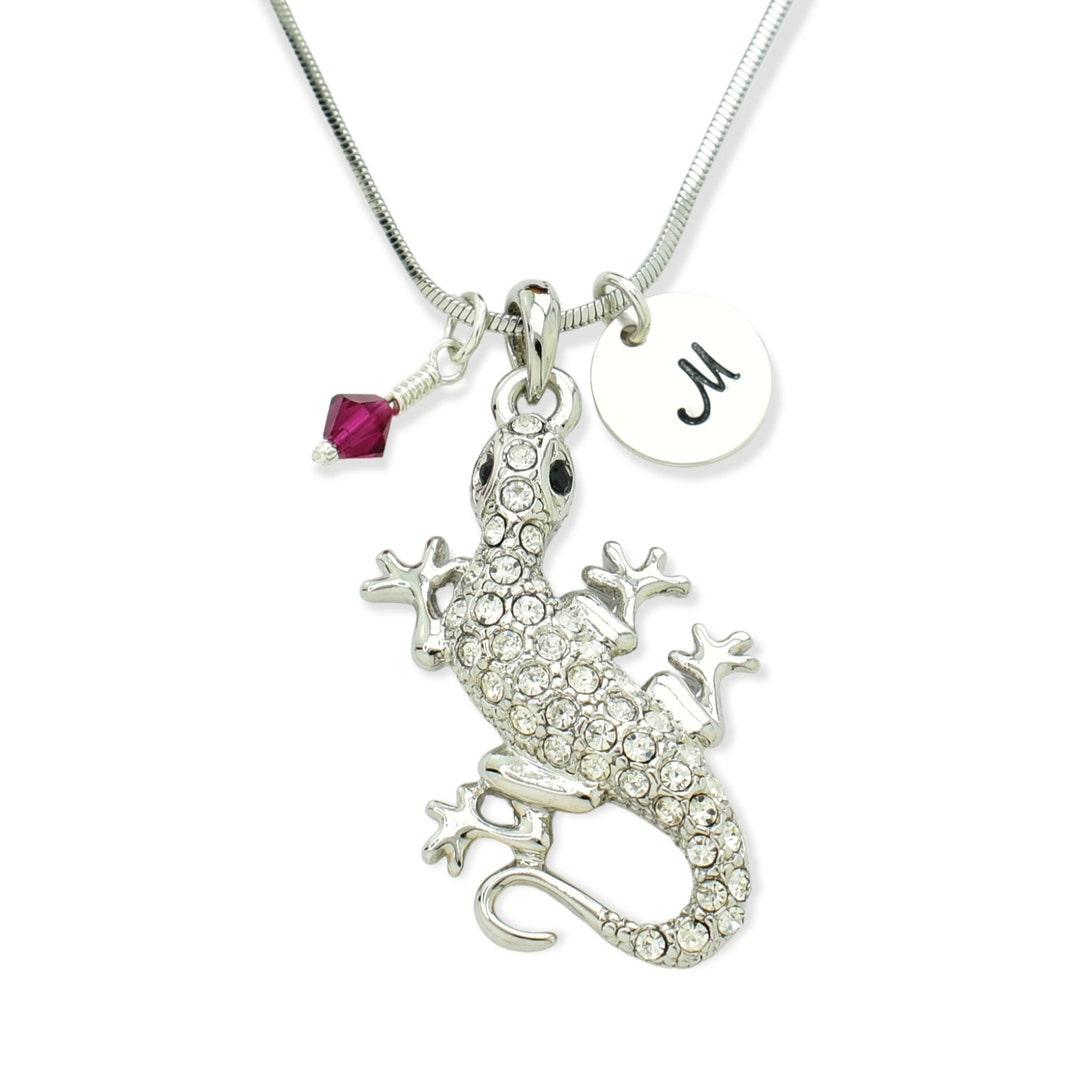 Swarovski Crystal Personalized Lizard Necklace Birthstone Gecko Iguana ...