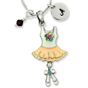 Swarovski Crystal Ballet Tutu Falda Collar Personalizado Colgante Carta Inicial Estampada a Mano y Piedra de Nacimiento Dijes Cadena Regalo Personalizado