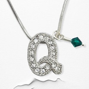Q Letter Charm, Colgante de carta personalizado, Swarovski Crystal Birthstone Charm Alphabet Collar para hombres Mujeres Boy Girl Gift