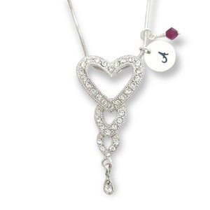 Corazones personalizables Color claro Swarovski Crystal Heart Collar colgante personalizado estampado a mano Carta personalizada inicial y cadena de piedra de nacimiento