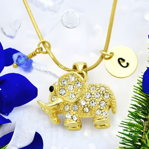 Buy Personalized Elephant Charm Necklace With Genuine Birthstone in 10K,  14K or 18K Gold, Yellow, White and Rose Gold, Baby Animal Necklace Online  in India - Etsy