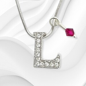 L Letter Charm, Colgante de carta personalizado, Swarovski Crystal Birthstone Charm Alphabet Collar para hombres Mujeres Boy Girl Gift