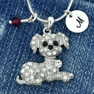 Swarovski Crystal Dog Sparkling Colgante personalizado Collar personalizado Estampado a mano Carta inicial y piedra de nacimiento Charms Chain