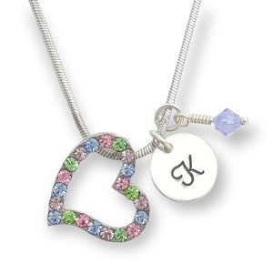Corazón Multi Color Collar Personalizable Swarovski Cristal Colgante Personalizado Estampado a Mano Carta Inicial Personalizada y Cadena de Amuleto de Piedra de Nacimiento