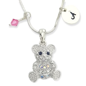Bear Personalizado Mama Bear Collar Brillante Colgante de Cristal Cadena Estampada a Mano Carta Inicial y Piedra de Nacimiento Amuletos Personalizados