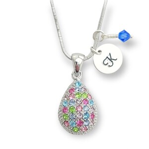 Colgante de lágrima de gota personalizable Swarovski Cristal Collar personalizado estampado a mano Carta inicial y cadena de amuleto de piedra de nacimiento Personalizada