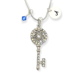 Key AB Crysrals Colgante Personalizado Collar Personalizado Personalizado Amuletos de Piedra de Nacimiento y Estampado a Mano Cadena de Cartas Iniciales Regalo