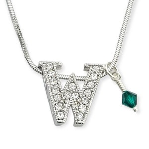 W Letter Charm, Colgante de carta personalizado, Swarovski Crystal Birthstone Charm Alphabet Collar para hombres Mujeres Boy Girl Gift