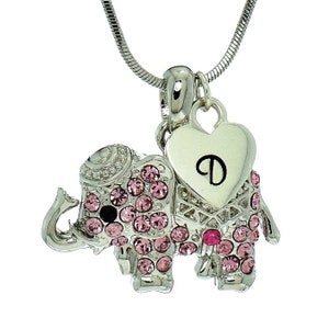 Elefante púrpura Swarovski Crystal Colgante brillante personalizado Collar personalizado Mano estampada Carta inicial Corazón Cadena de amuletos