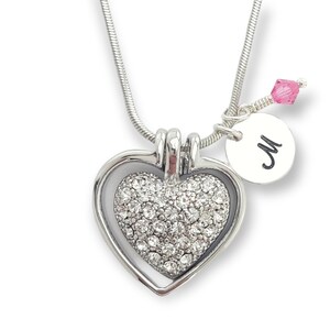 Corazón personalizado Color claro Colgante Swarovski Collar de cristal estampado a mano Carta inicial y piedra de nacimiento Cadena de amuleto Personalizada