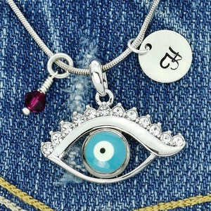 Colgante azul azul personalizable Swarovski Crystal Collar personalizado brillante personalizado Carta inicial y amuletos de piedra de nacimiento Cadena