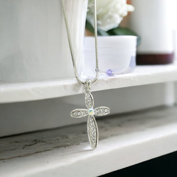 Swarovski Crystal Cross Pendant Birthstone Charm Necklace Religious Necklace Jewelry Personalized Jewelry Jesus Christ Faithful Gift