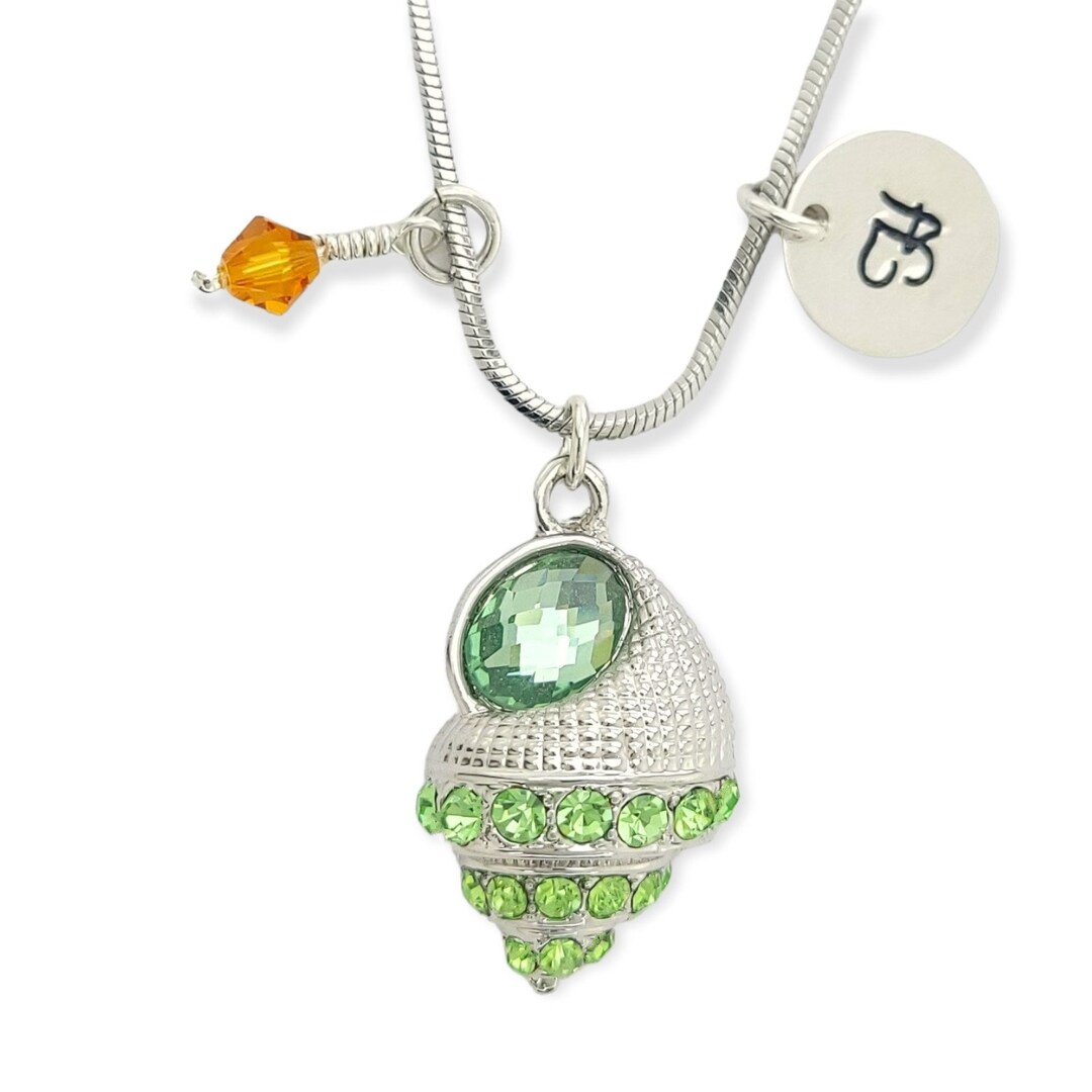 Initial Shell Pendants Customizable Seashell Green Sea Shell Crystal Pendant Personalized ...