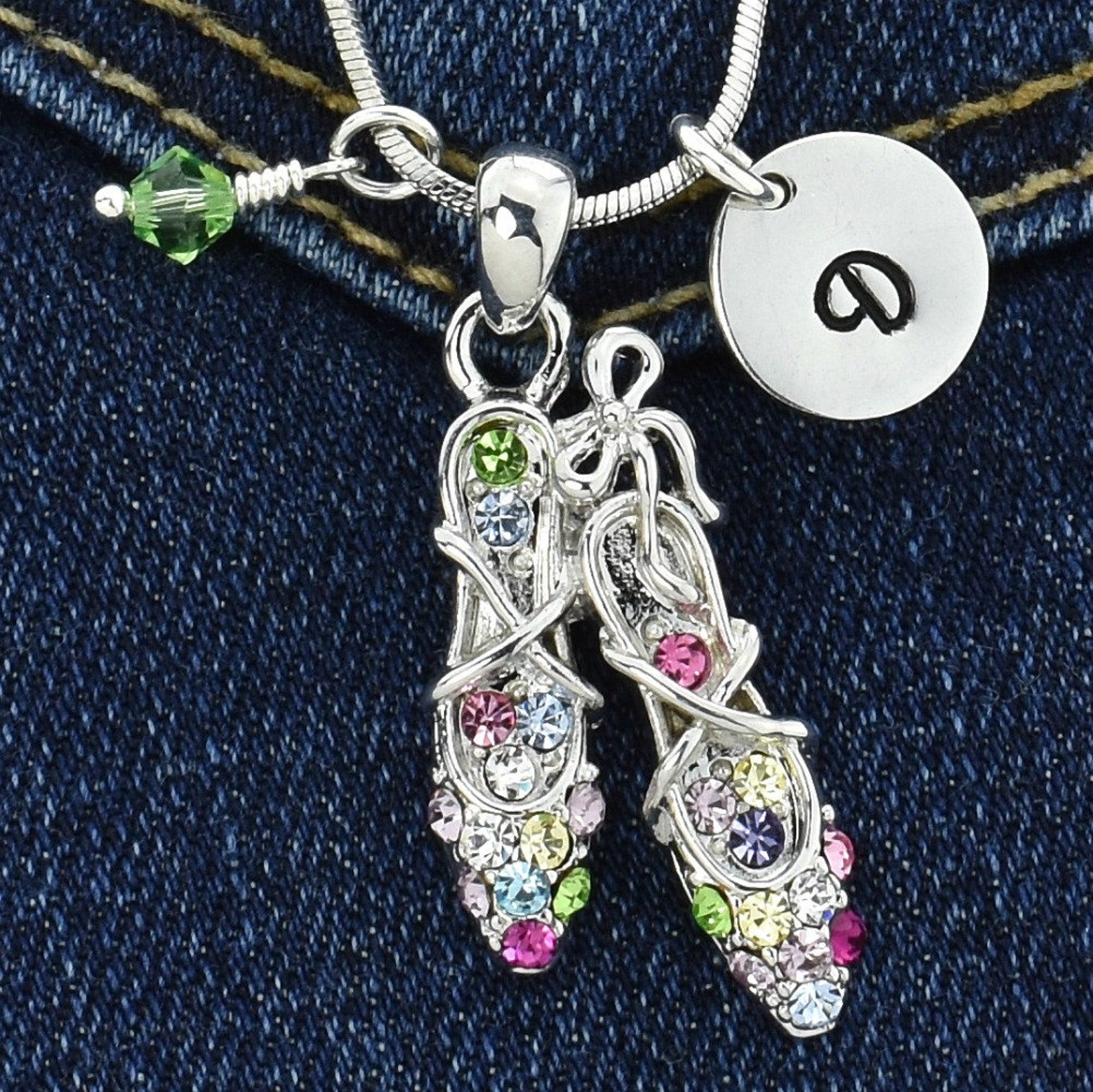 swarovski crystal ballet shoes personalized necklace multi color pendant initial letter and birthstone charm chain custom gift j