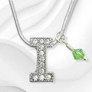 I Letter Charm, Colgante de carta personalizado, Swarovski Crystal Birthstone Charm Alphabet Collar para hombres Mujeres Boy Girl Gift