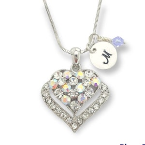 Colgante de corazón personalizado Swarovski Collar de cristal estampado a mano Carta inicial y piedra de nacimiento Cadena de amuletos Personalizada