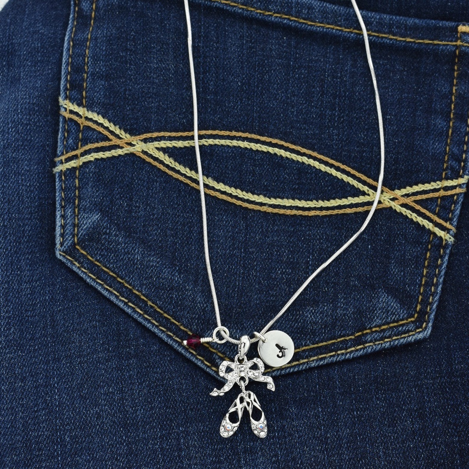 swarovski crystal ballet shoes custom necklace pendant personalized hand stamped initial letter and birthstone charm chain gift swarovski crystal ballet shoes custom necklace pendant personalized hand stamped initial letter and birthstone charm chain gift