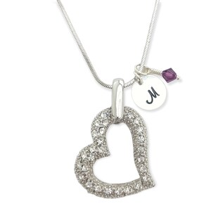 Corazón Colgante personalizable Swarovski Cristal Collar personalizado Estampado a mano Carta inicial y piedra de nacimiento Cadena de amuletos Personalizada