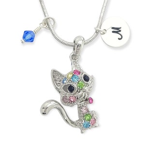 Personalizado Multi Color Gato Mascota Colgante Personalizado Cadena Brillante Cristal Personalizable Collar Sellado a Mano Carta Inicial, Amuletos de Piedra de Nacimiento