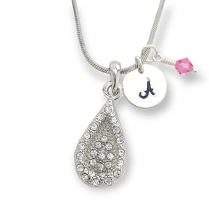 Lágrima Gota Colgante Personalizado Swarovski Cristal Collar Personalizado Estampado a Mano Carta Inicial y Cadena de Amuleto de Piedra de Nacimiento