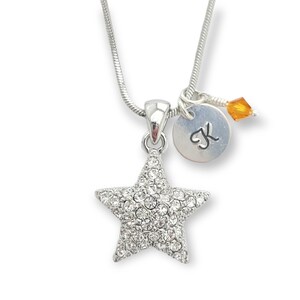 Star Customizable Swarovski Crystal Collar colgante personalizado Letra personalizada estampada a mano Carta personalizada inicial y cadena de piedra de nacimiento