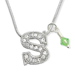 S Letter Charm, Colgante de carta personalizado, Swarovski Crystal Birthstone Charm Alphabet Collar para hombres Mujeres Boy Girl Gift