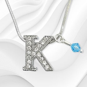 K Letter Charm, Colgante de carta personalizado, Swarovski Crystal Birthstone Charm Alphabet Collar para hombres Mujeres Boy Girl Gift