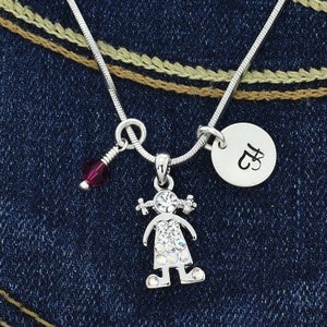 Swarovski Crystal Girl AB Color Collar personalizado Colgante brillante personalizado Carta inicial estampada a mano y cadena de amuleto de piedra natal