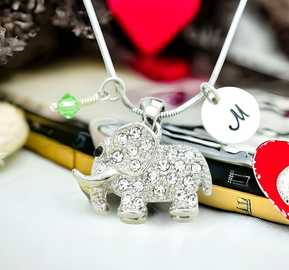 Swarovski Crystal Elephant Pendant Customizable Birthstone
