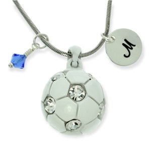 Swarovski Crystal Soccer White Ball Collar personalizado Colgante personalizado Carta inicial estampada a mano y encantos de piedra de nacimiento Cadena