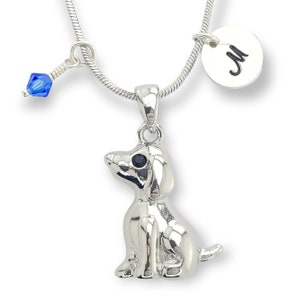 Cachorro de perro personalizado Cadena colgante personalizada Swarovski Cristal Collar personalizable Carta inicial estampada a mano y amuletos de piedra de nacimiento