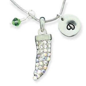 Swarovski Crystal Horn Luck Clear AB Collar personalizado brillante personalizado Carta inicial estampada a mano y amuletos de piedra de nacimiento Regalo de cadena