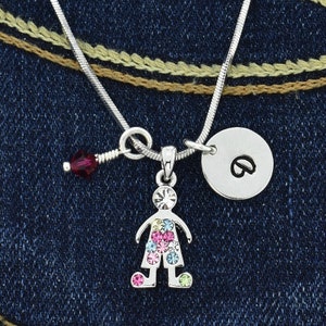 Swarovski Crystal Boy Multi Color Collar Personalizado Colgante Brillante Personalizado Carta Inicial Estampada a Mano y Cadena de Charm de Piedra de Nacimiento