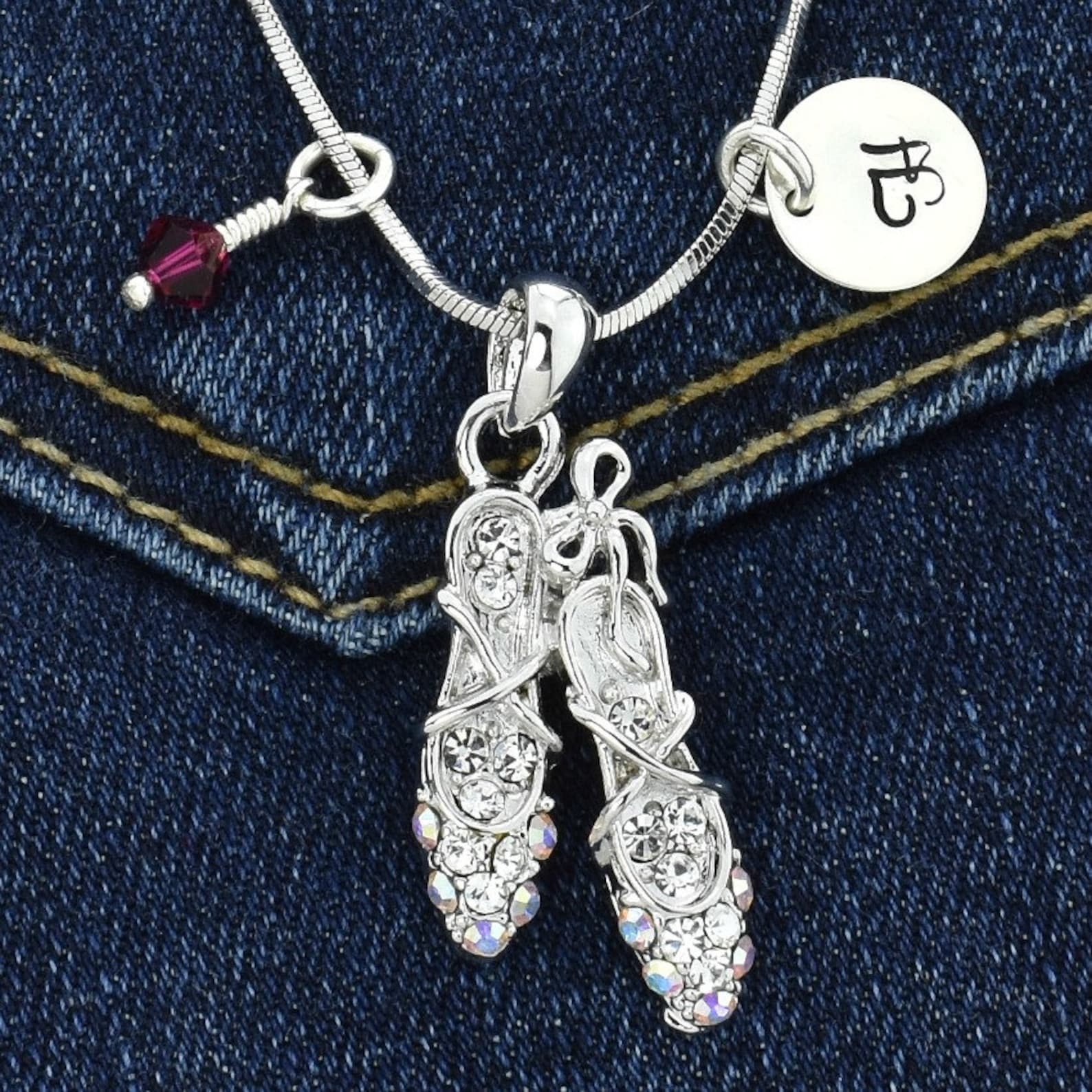 swarovski crystal ballet shoes personalized necklace pendant initial letter and birthstone charm chain custom gift jewelry