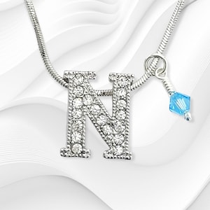 N Letter Charm, Colgante de carta personalizado, Swarovski Crystal Birthstone Charm Alphabet Collar para hombres Mujeres Boy Girl Gift