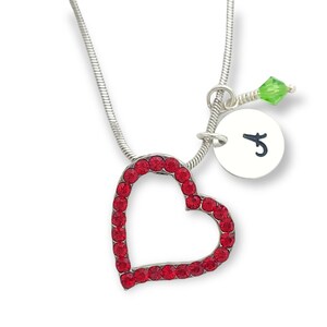 Corazón Rojo Collar Personalizable Swarovski Cristal Colgante Personalizado Estampado a Mano Carta Inicial y Piedra de Nacimiento Cadena de Amuletos Custom