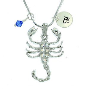 Swarovski Crystal Scorpion AB Color Personalizado Brillante Collar Personalizado Estampado a Mano Carta Inicial y Amuletos de Piedra de Nacimiento Cadena Regalo