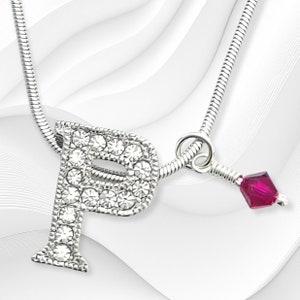 P Letter Charm, Colgante de carta personalizada, Swarovski Crystal Birthstone Charm Alphabet Collar para hombres Mujeres Boy Girl Gift