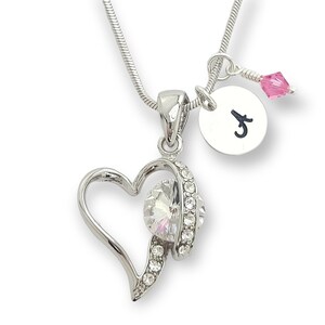 Corazón Colgante Personalizado Cadena Swarovski Cristal Collar Personalizable Estampado a Mano Carta Inicial Personalizada y Amuleto de Piedra de Nacimiento