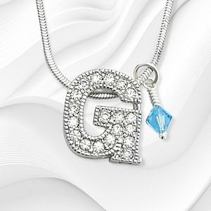 G Letter Charm, Colgante de carta personalizado, Swarovski Crystal Birthstone Charm Alphabet Collar para hombres Mujeres Boy Girl Gift