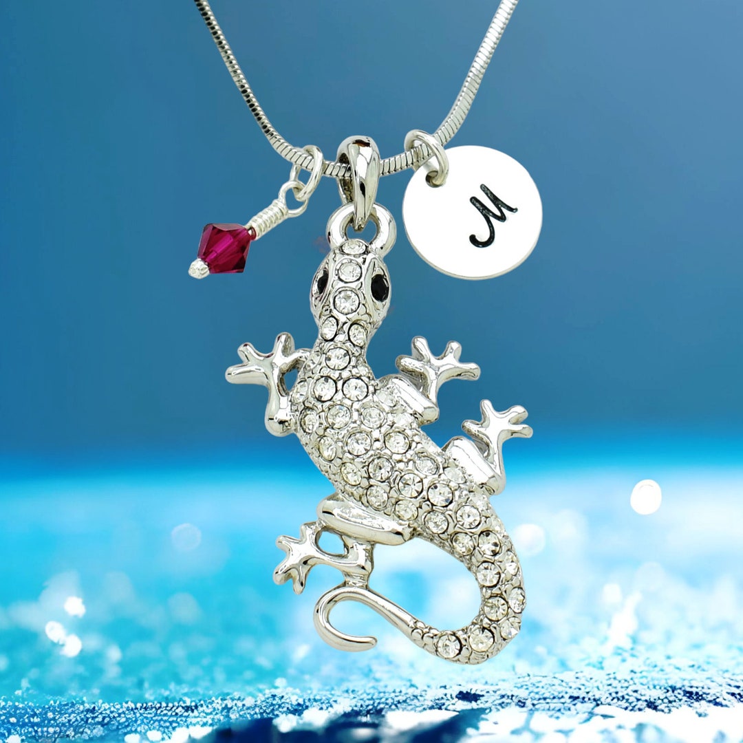 Swarovski Crystal Personalized Lizard Necklace Birthstone Gecko Iguana ...