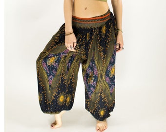 Boho Pfau Paisley Blau Hippie Yoga Haremshose