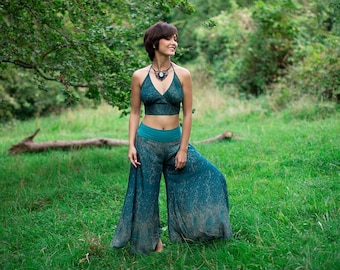 Palazzo Flared Hippie Harem Trousers, Turquoise Culottes, Palazzo Pants
