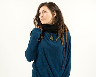 Sapphire Blue Hooded Cardigan Wrap Jacket With Hand Warmers
