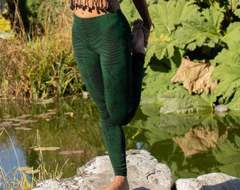 Leggings vert forêt fougère tie-dye yoga hippie festival psychédélique