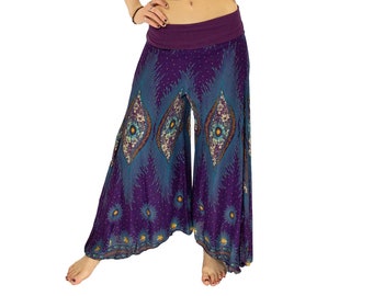 Boho Pfau Lila Palazzo Hose, Yoga Hose, Hippie Culottes