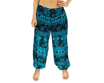 Boho Blue Elephant Hippie Yoga Harem Pants