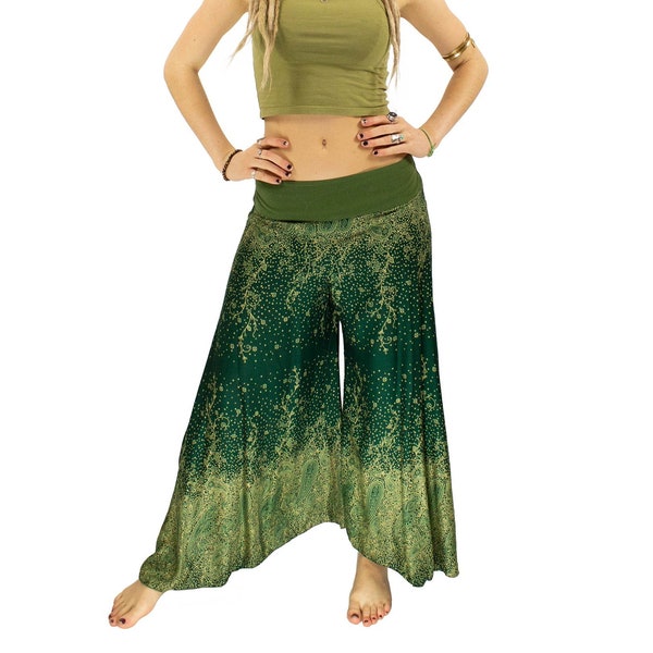 Palazzo Flared Hippie Harem Trousers, Green Culottes, Palazzo Pants